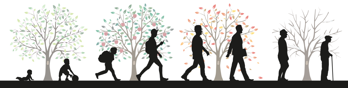 Sillouhettes showing the stages of a man's life from childhood to old age. Credit: Alex Darts / Shutterstock.