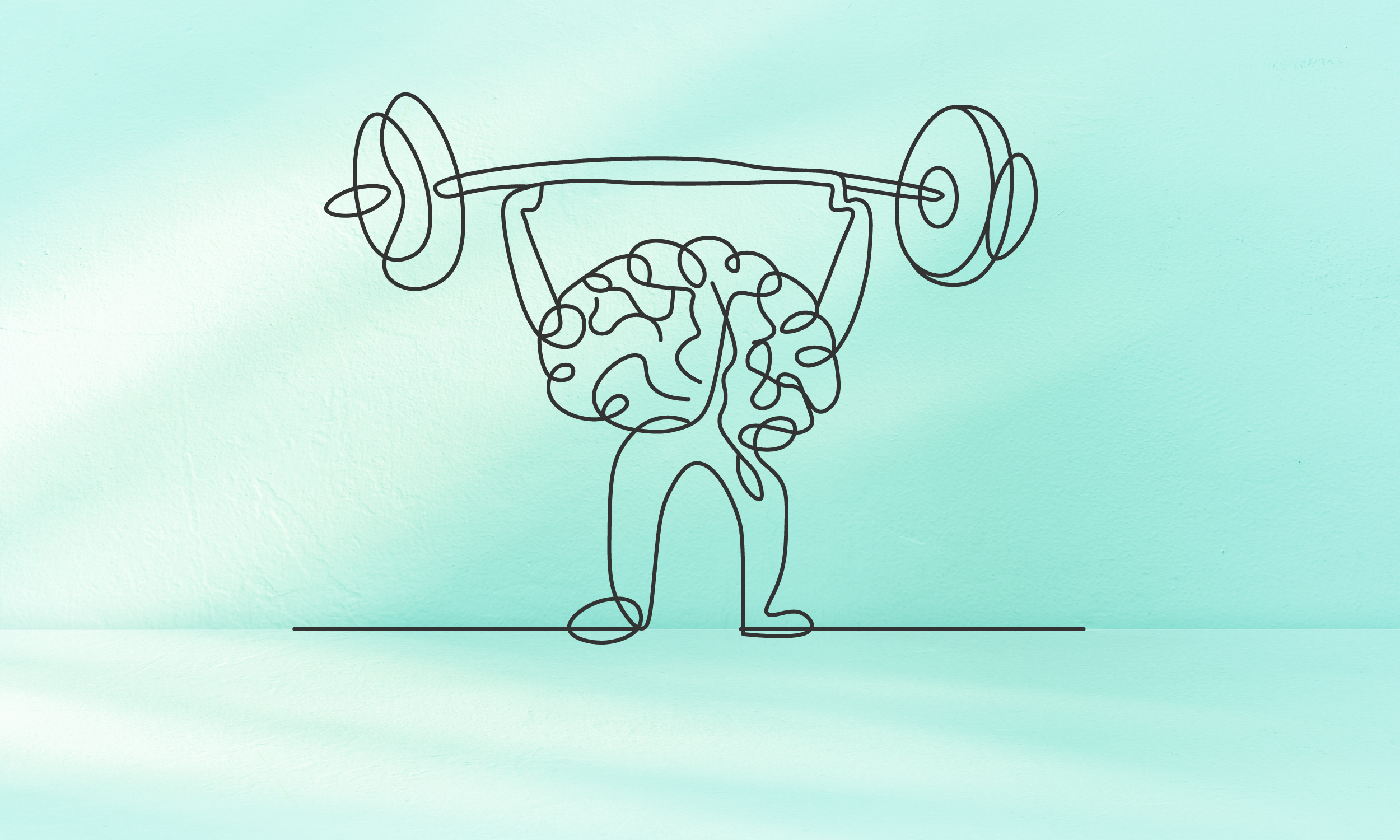 Continuous line drawing of brain lifting weight. Credit: Kdp Vibe / Shutterstock.