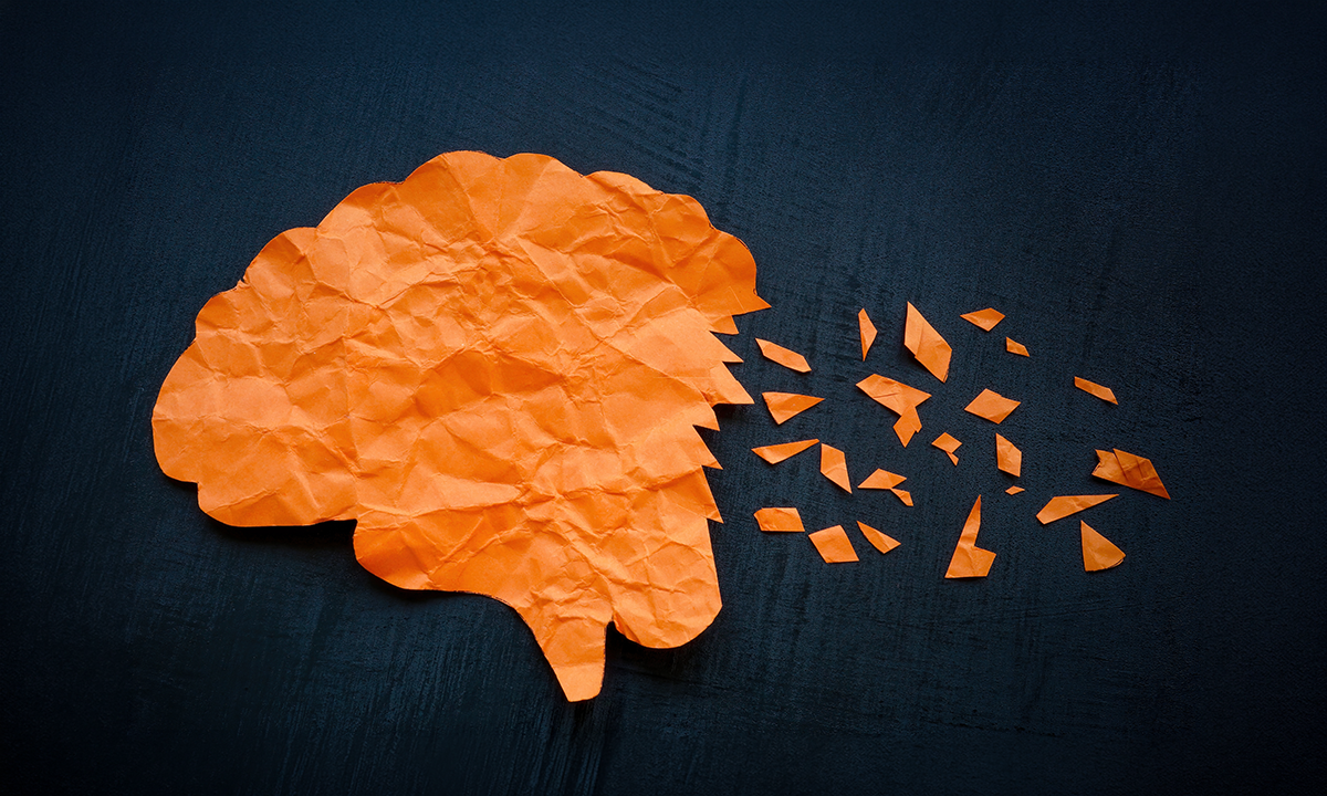 Paper brain with torn pieces.