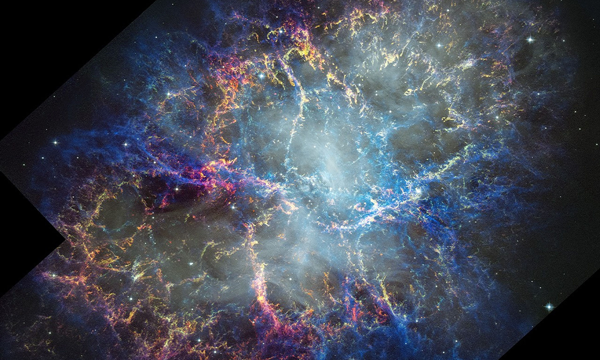 This 2024 image that NASA’s Hubble Space Telescope captured of the Crab Nebula, paired with its past observations and those of other telescopes, allows astronomers to study how the supernova remnant is expanding and evolving over time. Credits: Image: NASA, ESA, STScI, William Blair (JHU); Image Processing: Joseph DePasquale (STScI)