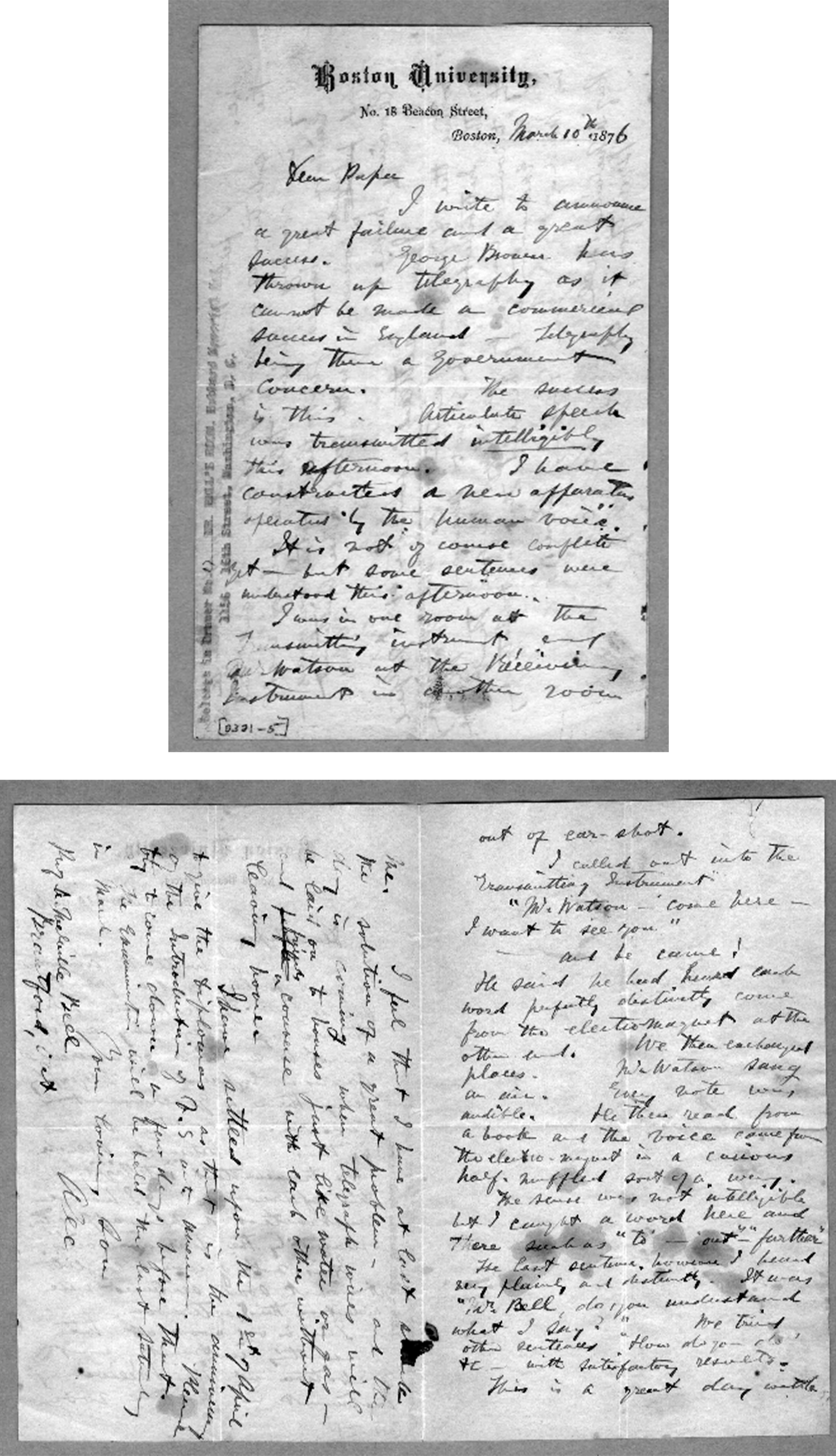 Alexander Graham Bell's Letter About his First Call Alexander Graham Bell's Letter About his First Call